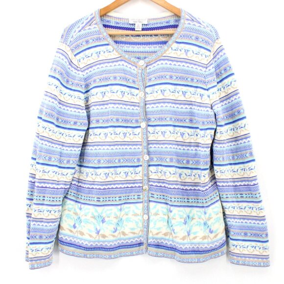 Appleseed's Limited Edition Cardigan Womens Blue Fair Isle Pointelle Light XL - Picture 1 of 9